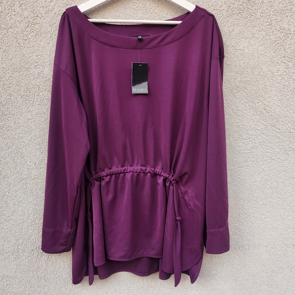ELOQUII Women's Top Plus Size 22 Purple Adjustable Waist Stretch Blouse NWT - Picture 2 of 9